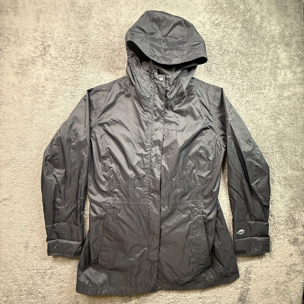 Columbia Womens Omni Tech Waterproof Rain Jacket XL Black Full Zip Hooded Lined